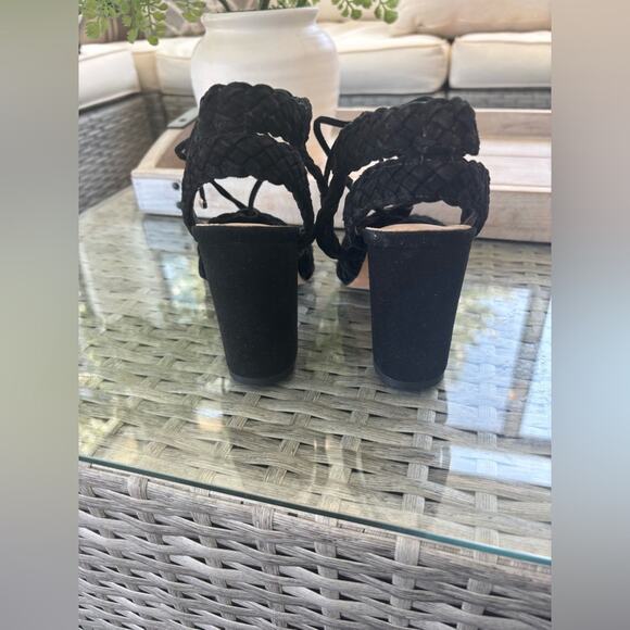 ANTONIO MELANI Black Suede Braided Lace-Up Sandals Heels Size 6. - Picture 5 of 10